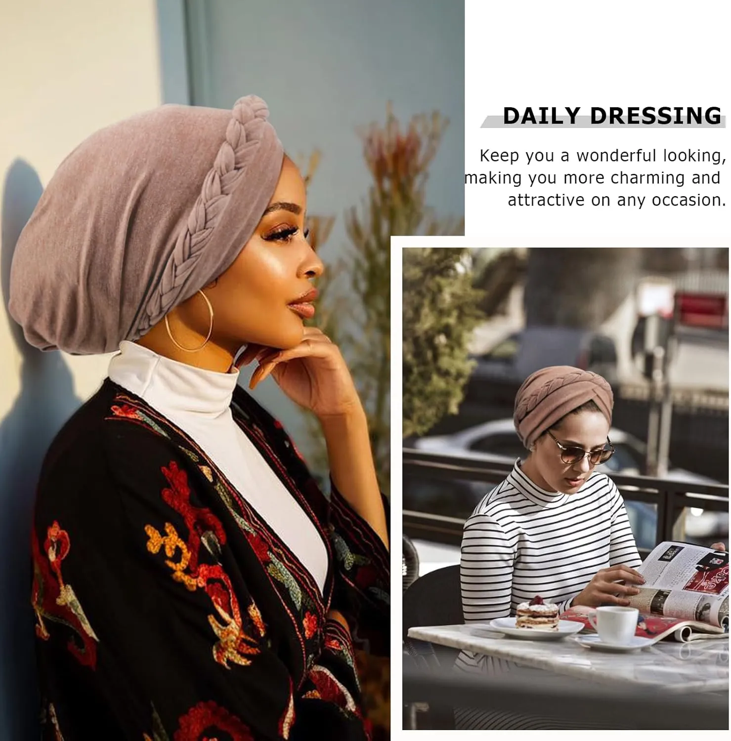 DRESHOW Turban Pre-Tied Twisted Hat Thread African Head Wraps for Black Women Chemo Cancer Cap Braid Hair Cover