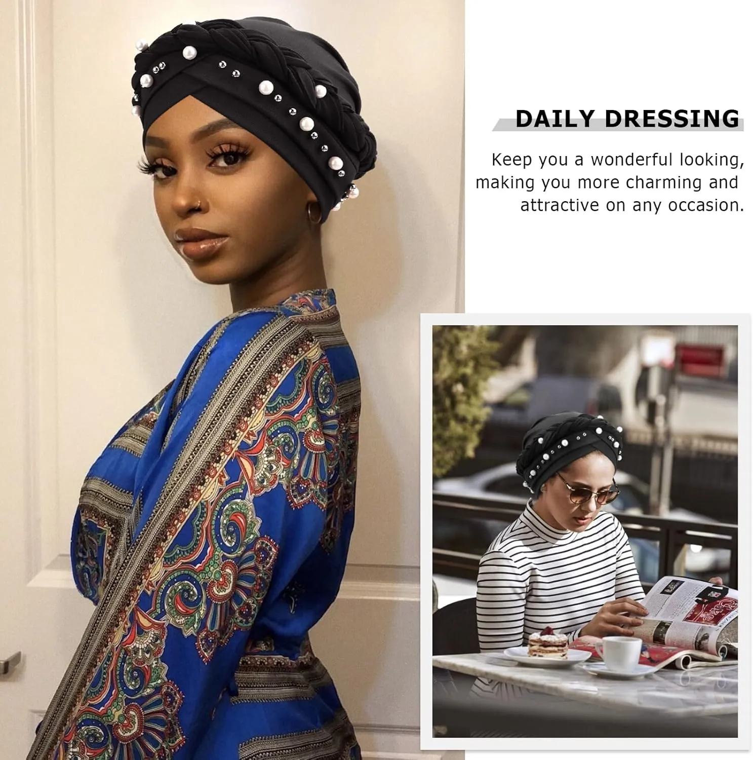 DRESHOW Turban Pre-Tied Twisted Hat Thread African Head Wraps for Black Women Chemo Cancer Cap Braid Hair Cover