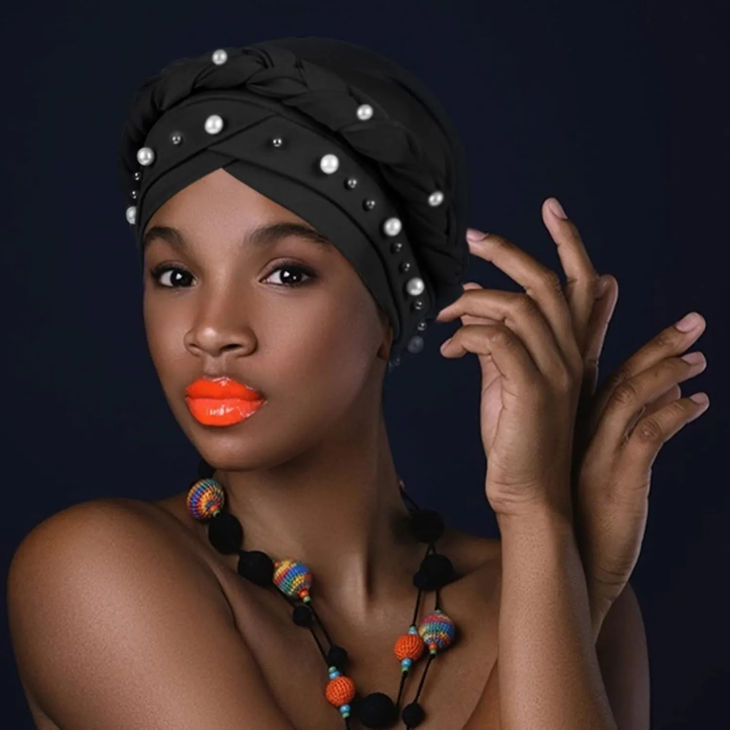DRESHOW Turban Pre-Tied Twisted Hat Thread African Head Wraps for Black Women Chemo Cancer Cap Braid Hair Cover