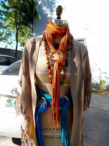 Extra Long Fringe Belt On Alpaca Orange