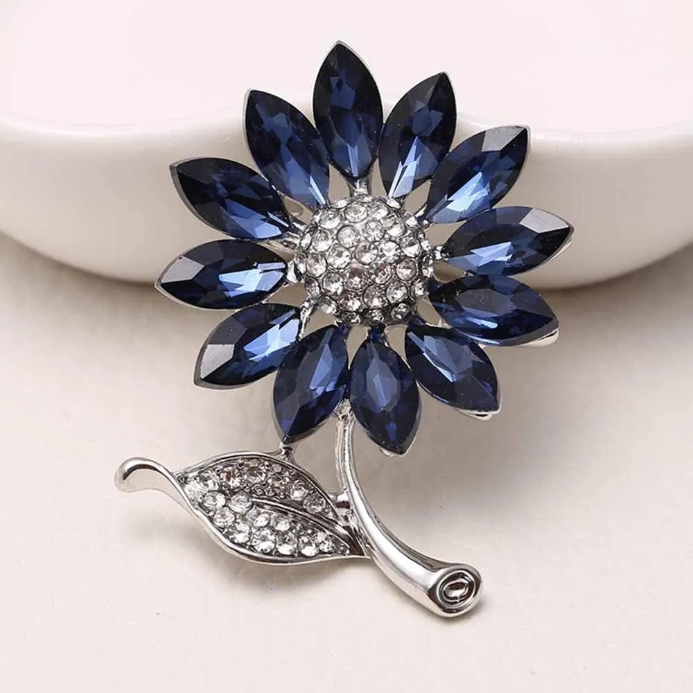 Ezing 4pcs Silver Plated Crystal Rhinestone Glass Brooch Pins Clothes Accessories