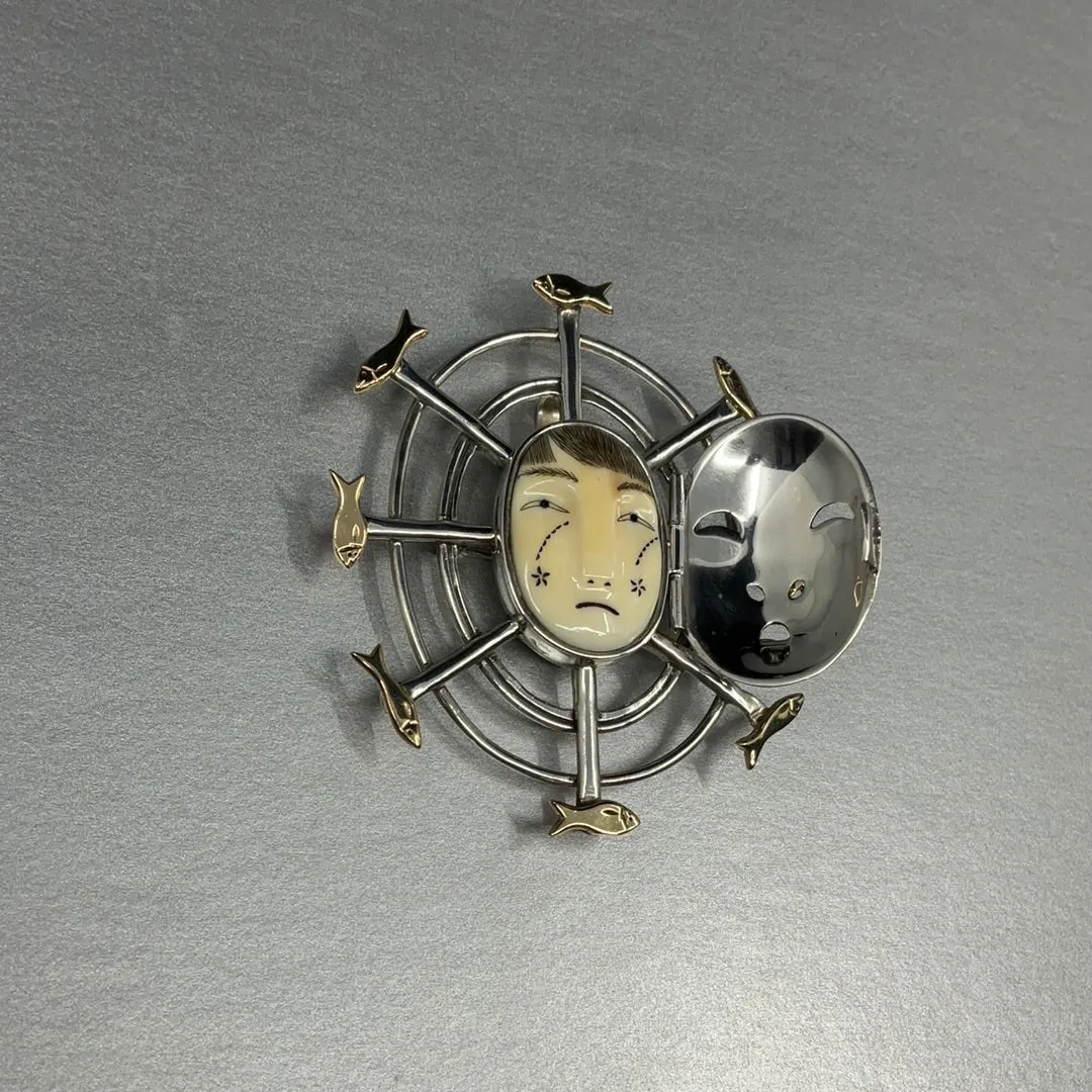 (F) Pin - Wallace: "Fisherwoman", Ivory Yup'ik Mask Style