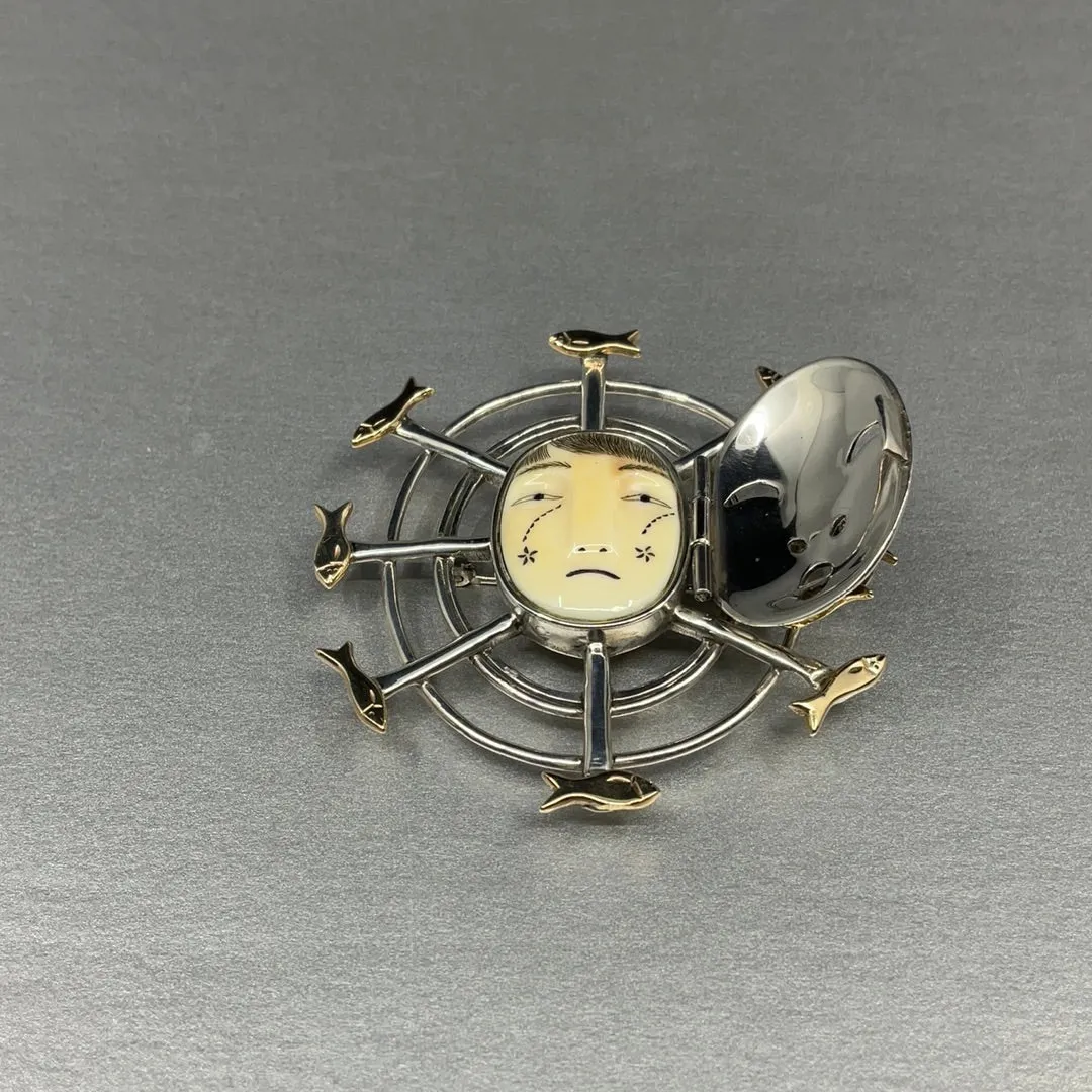(F) Pin - Wallace: "Fisherwoman", Ivory Yup'ik Mask Style
