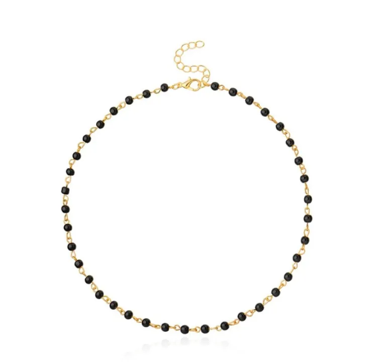 Fashion Jewelry Woman Simple Black White Bead Necklace Handmade Choker Necklace