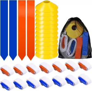Flag Football Set, 14 Player Adjustable Belts with Cones Includes 14 Flag Football Belts, 12 Cones, Carrying Bag for Youths, Adults Training