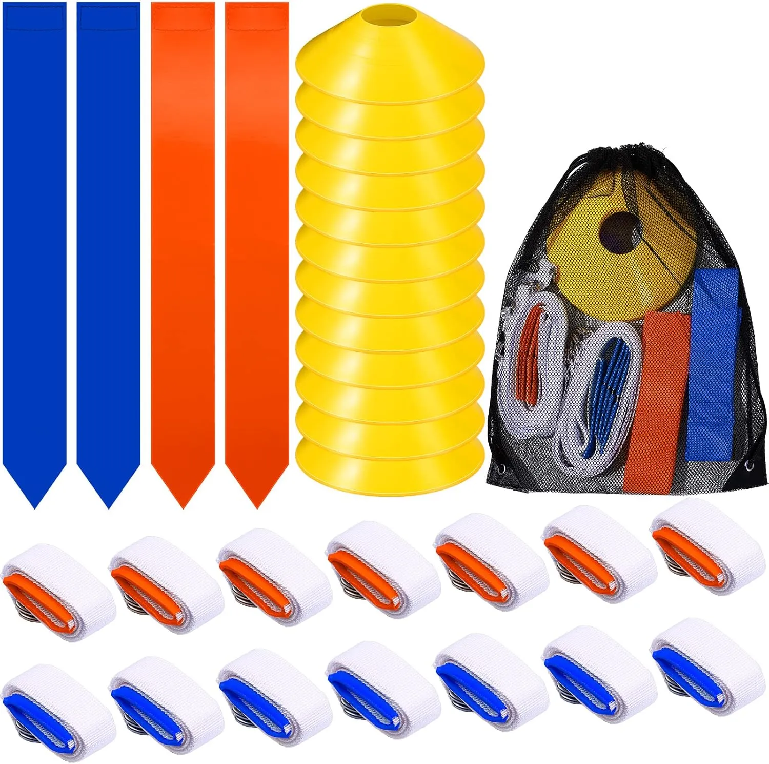 Flag Football Set, 14 Player Adjustable Belts with Cones Includes 14 Flag Football Belts, 12 Cones, Carrying Bag for Youths, Adults Training