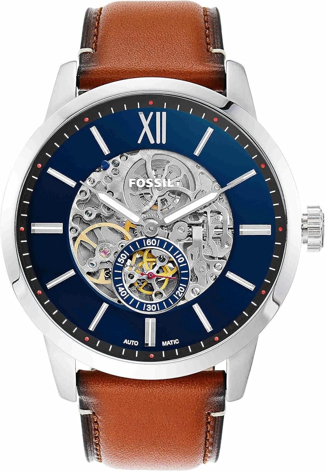 Fossil Men's Townsman Automatic Stainless Steel and Leather Two-Hand Skeleton Watch