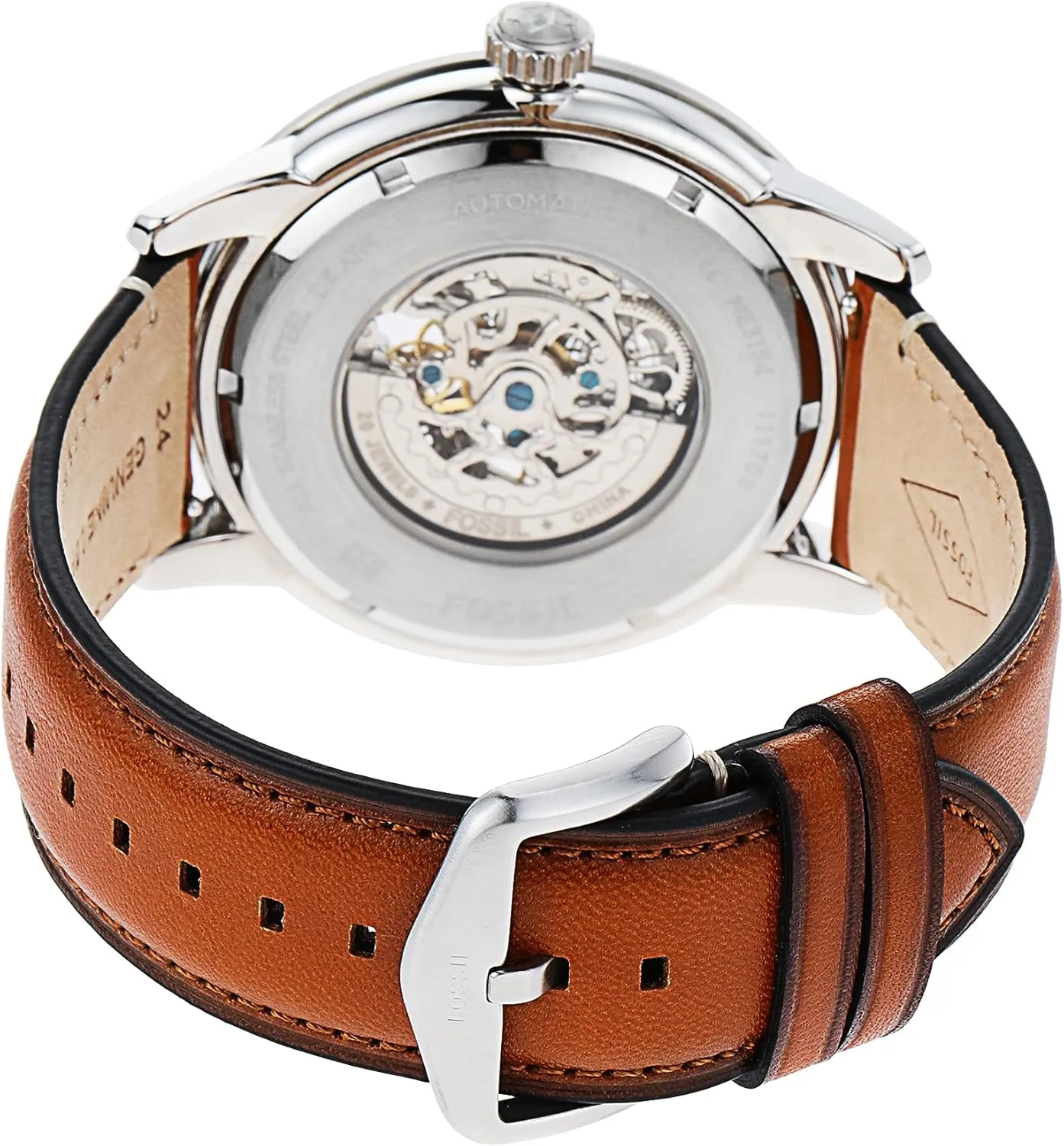 Fossil Men's Townsman Automatic Stainless Steel and Leather Two-Hand Skeleton Watch