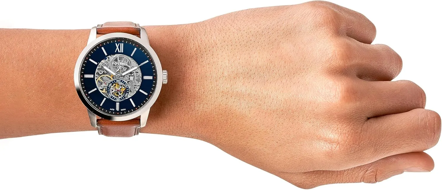 Fossil Men's Townsman Automatic Stainless Steel and Leather Two-Hand Skeleton Watch