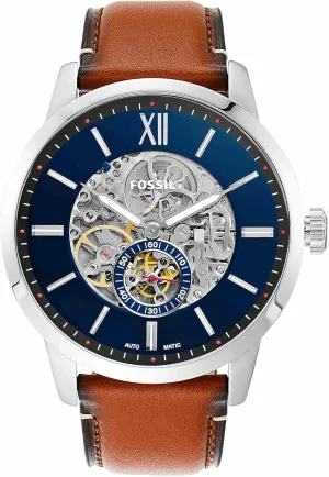 Fossil Men's Townsman Automatic Stainless Steel and Leather Two-Hand Skeleton Watch