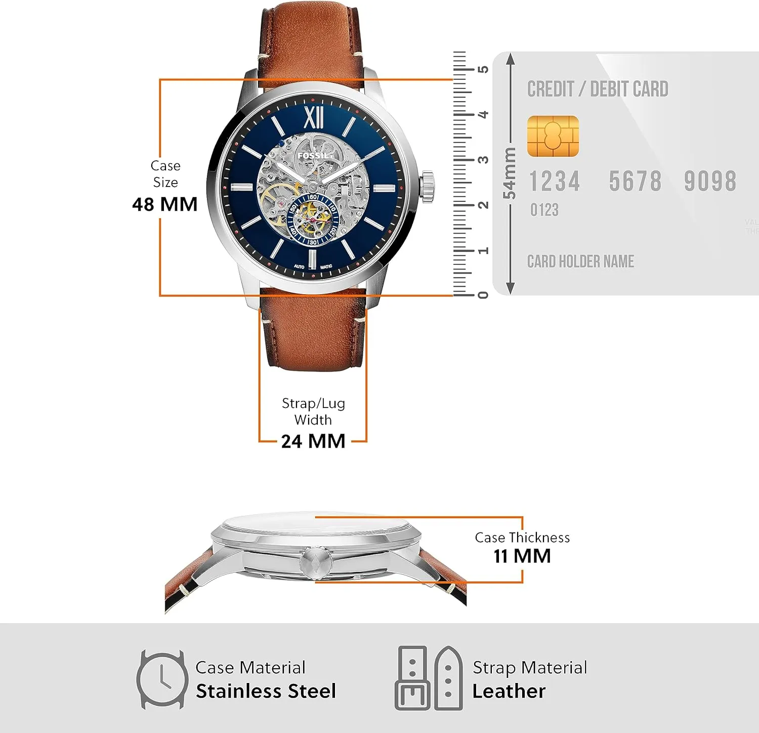 Fossil Men's Townsman Automatic Stainless Steel and Leather Two-Hand Skeleton Watch