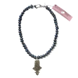 Freshwater Black Pearl Necklace with Ethiopian Cross