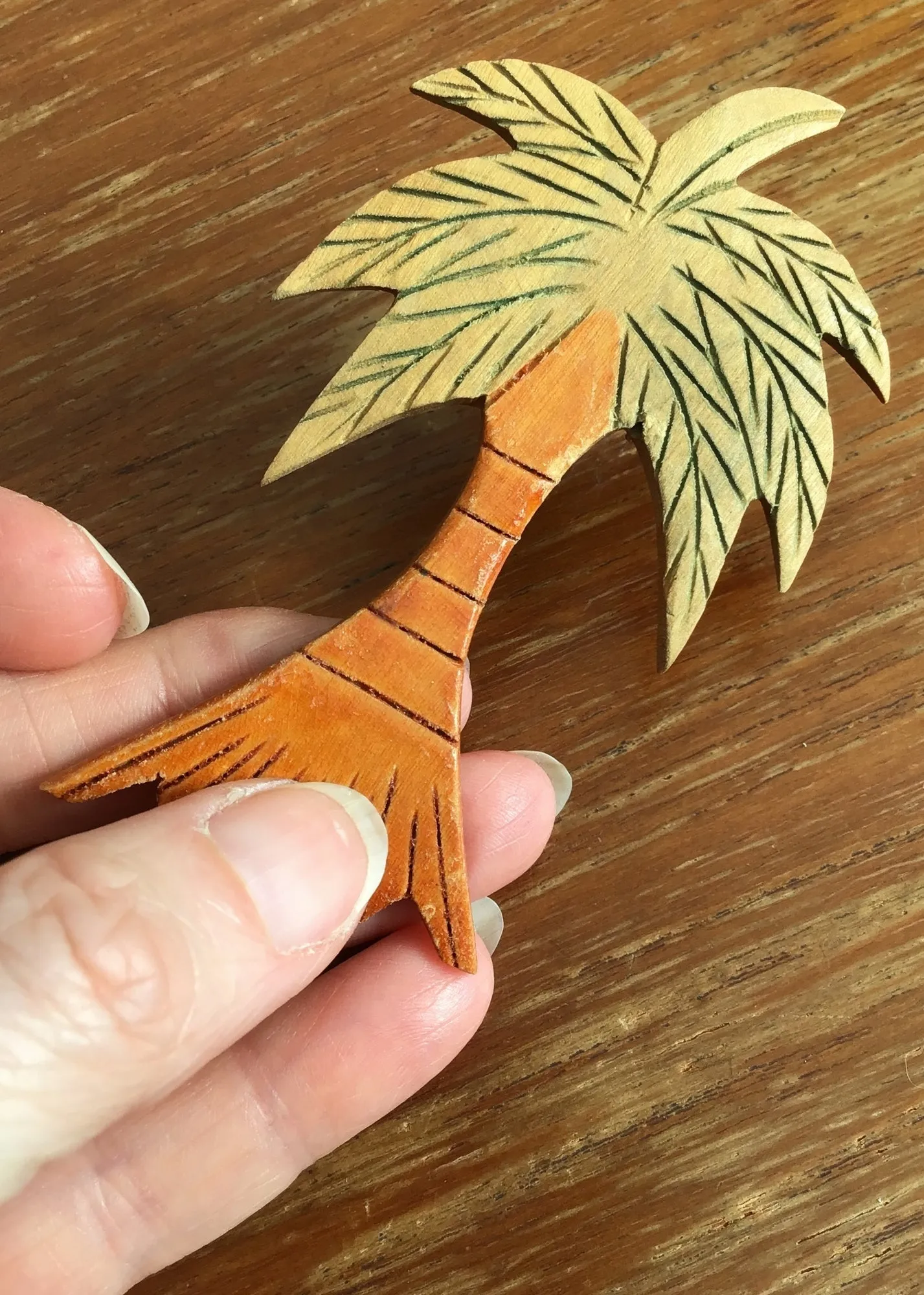 Fun Retro Wooden Tropical Palm Tree Brooch Pin