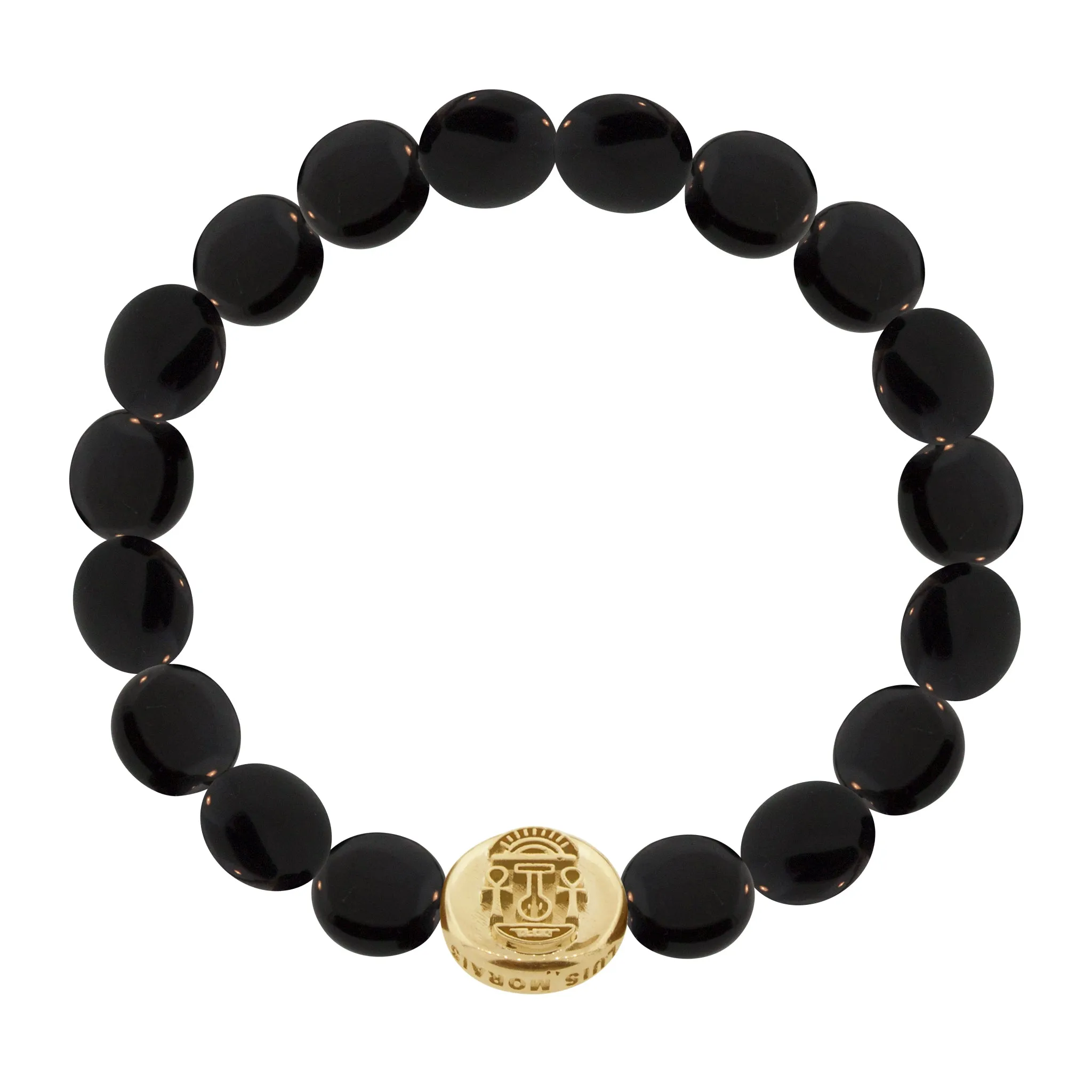 Good Luck Large Gold Disk on Onyx Disk Bracelet