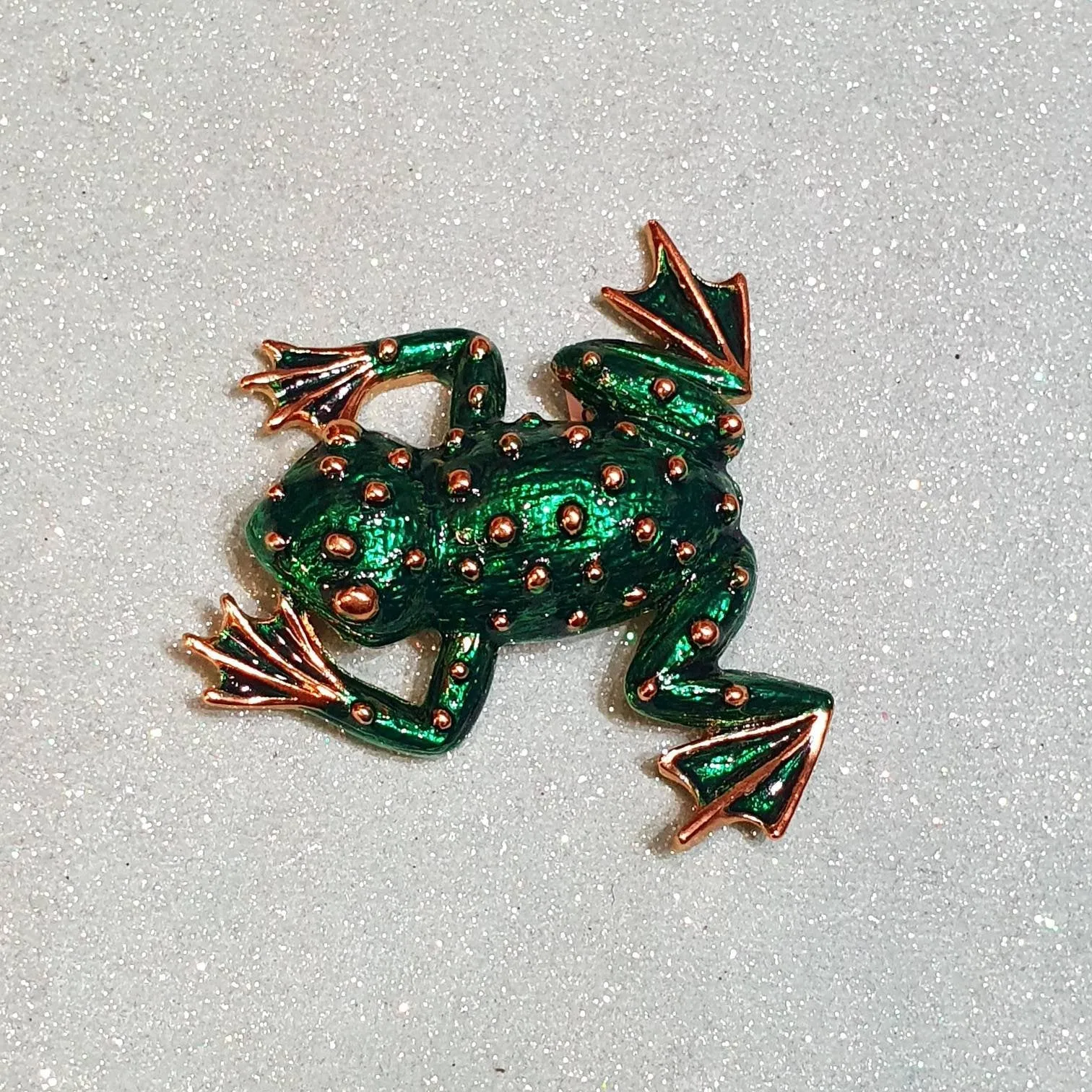 Green and Gold Frog Brooch Pin by Sardi Green Enamel