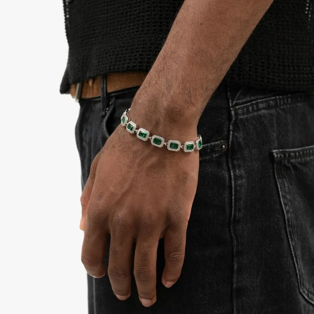 Green Baguette Halo Moissanite Bracelet