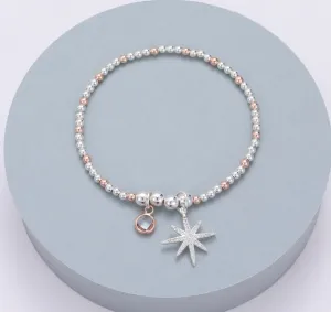 Guiding Star Beaded Bracelet In Silver And Rose Gold