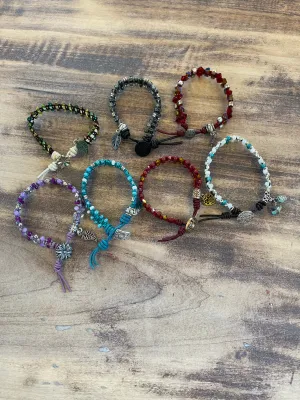 Handmade Leather Beaded Bracelet with charm - Sold Individually