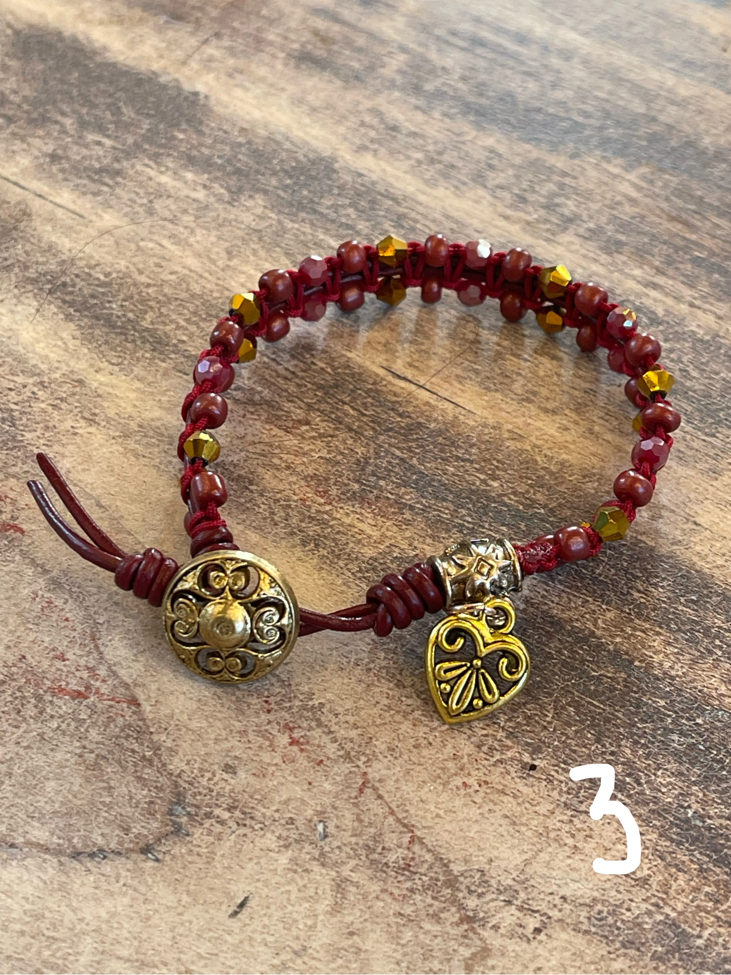 Handmade Leather Beaded Bracelet with charm - Sold Individually