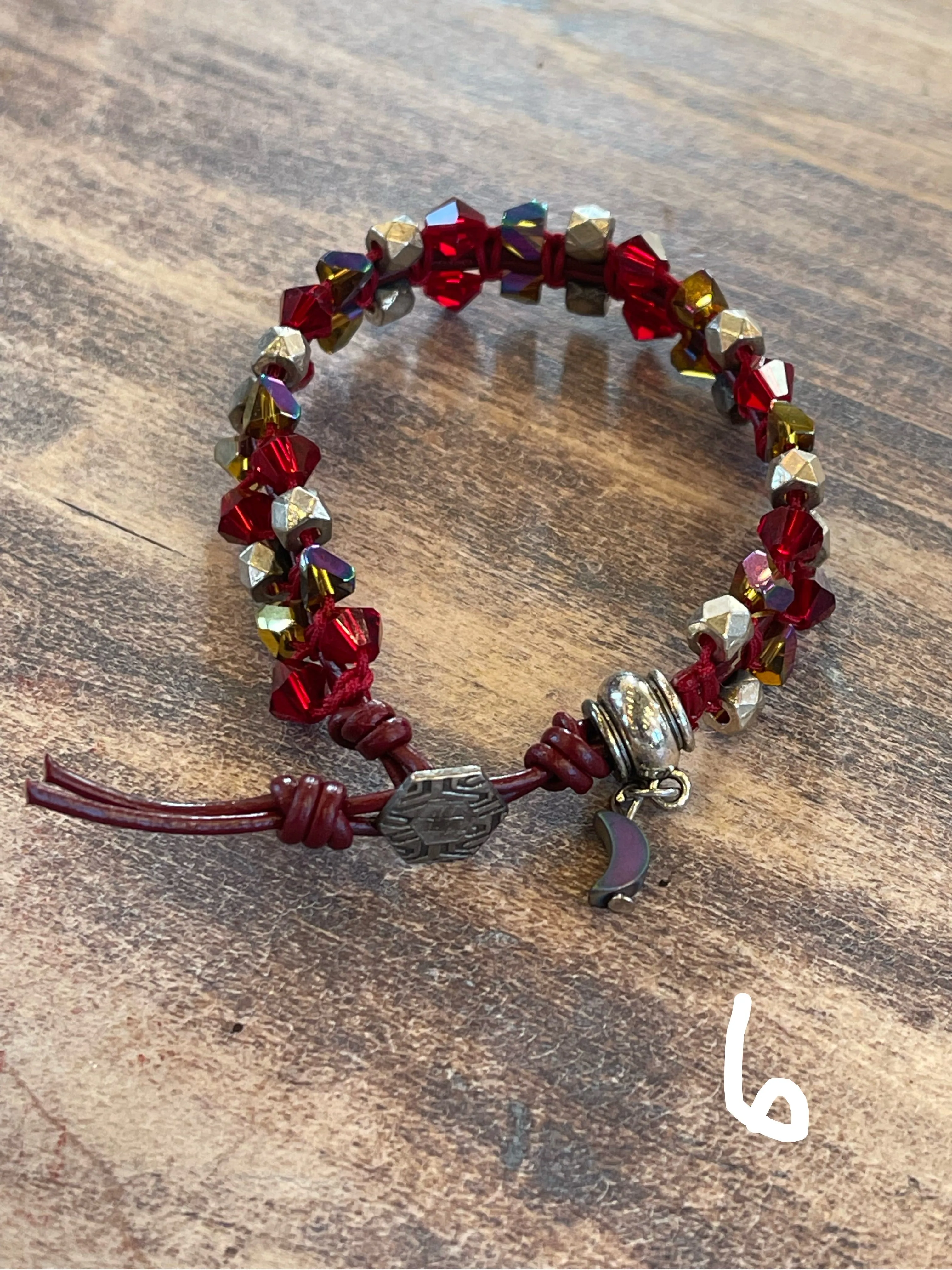 Handmade Leather Beaded Bracelet with charm - Sold Individually