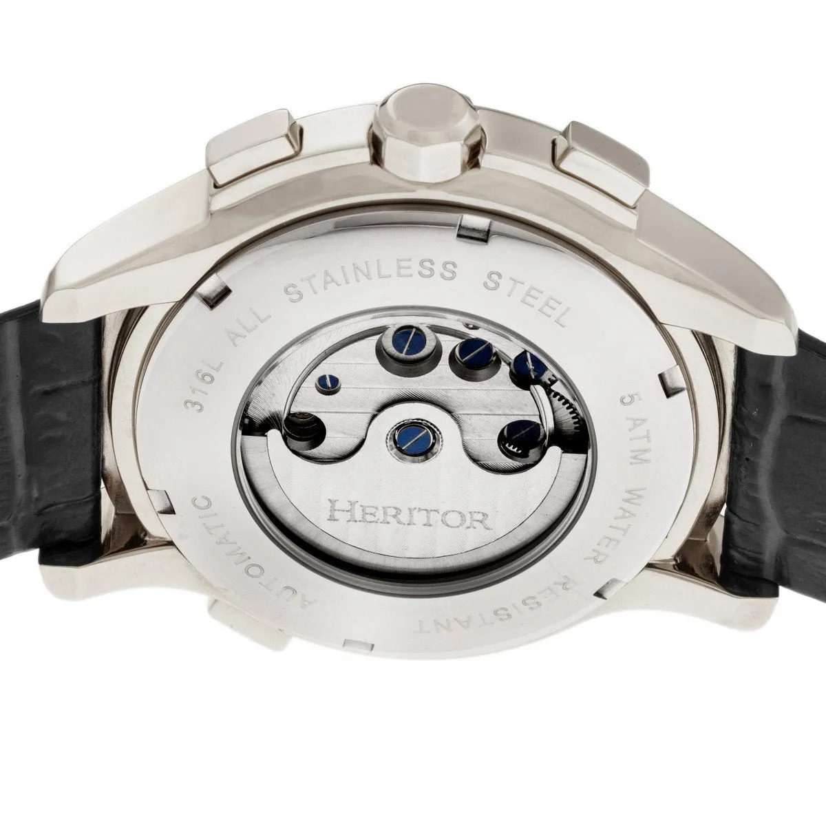 Heritor Automatic Hudson Semi-Skeleton Leather-Band Watch w/Day/Date