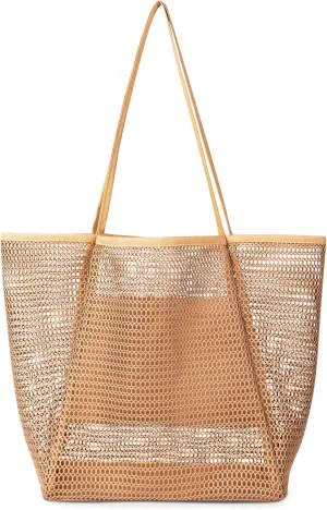 Iioscre Mesh Beach Tote Bags for Womens, Causal Hobo Pool Bags for Swimming Pools Vacations Beach Essentials