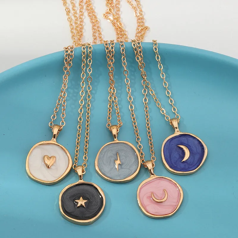 Irregular Enamel Star Moon Round Stud Earrings for Women Girls