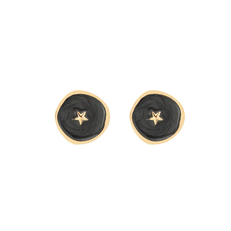 Irregular Enamel Star Moon Round Stud Earrings for Women Girls