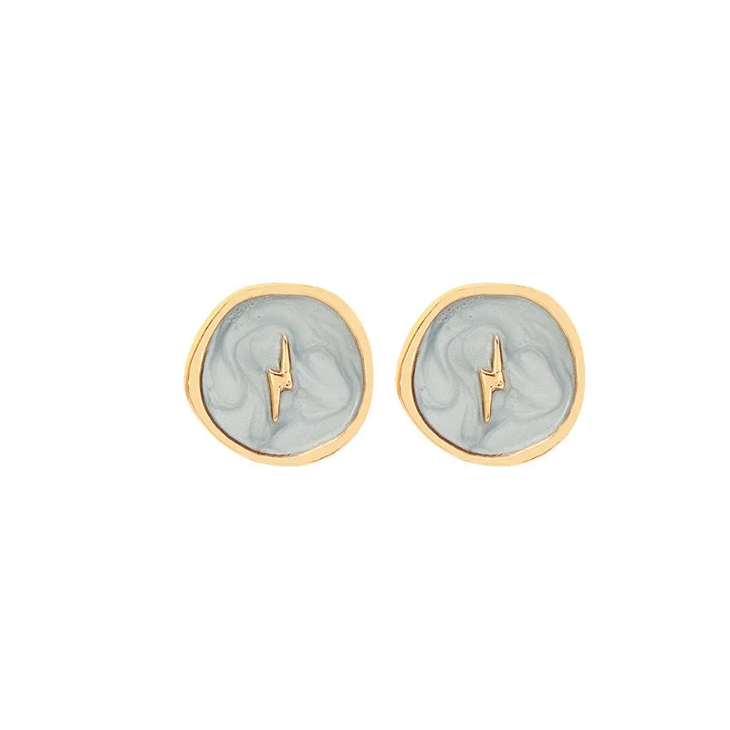 Irregular Enamel Star Moon Round Stud Earrings for Women Girls