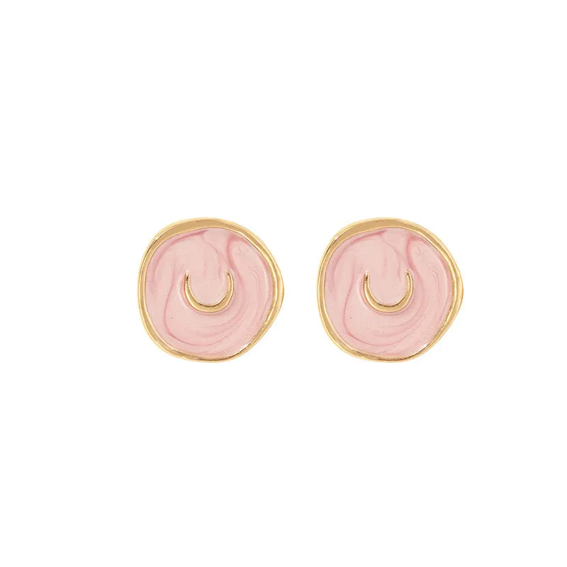 Irregular Enamel Star Moon Round Stud Earrings for Women Girls