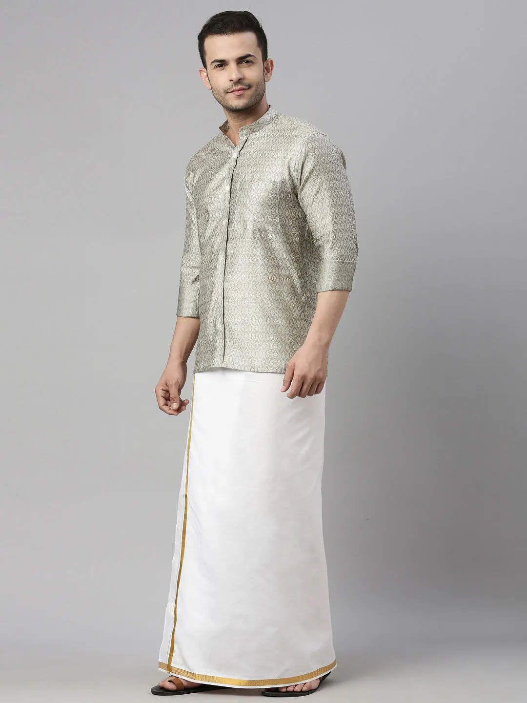 Jashvi Men's Beige Shirt And Mundu Set
