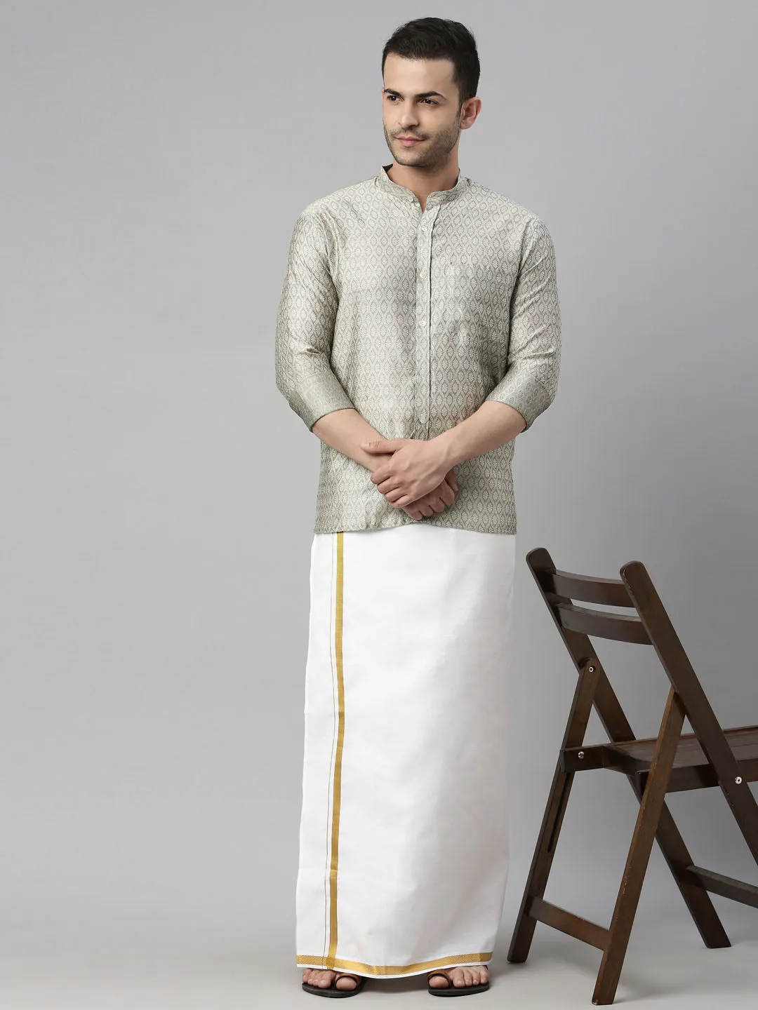 Jashvi Men's Beige Shirt And Mundu Set