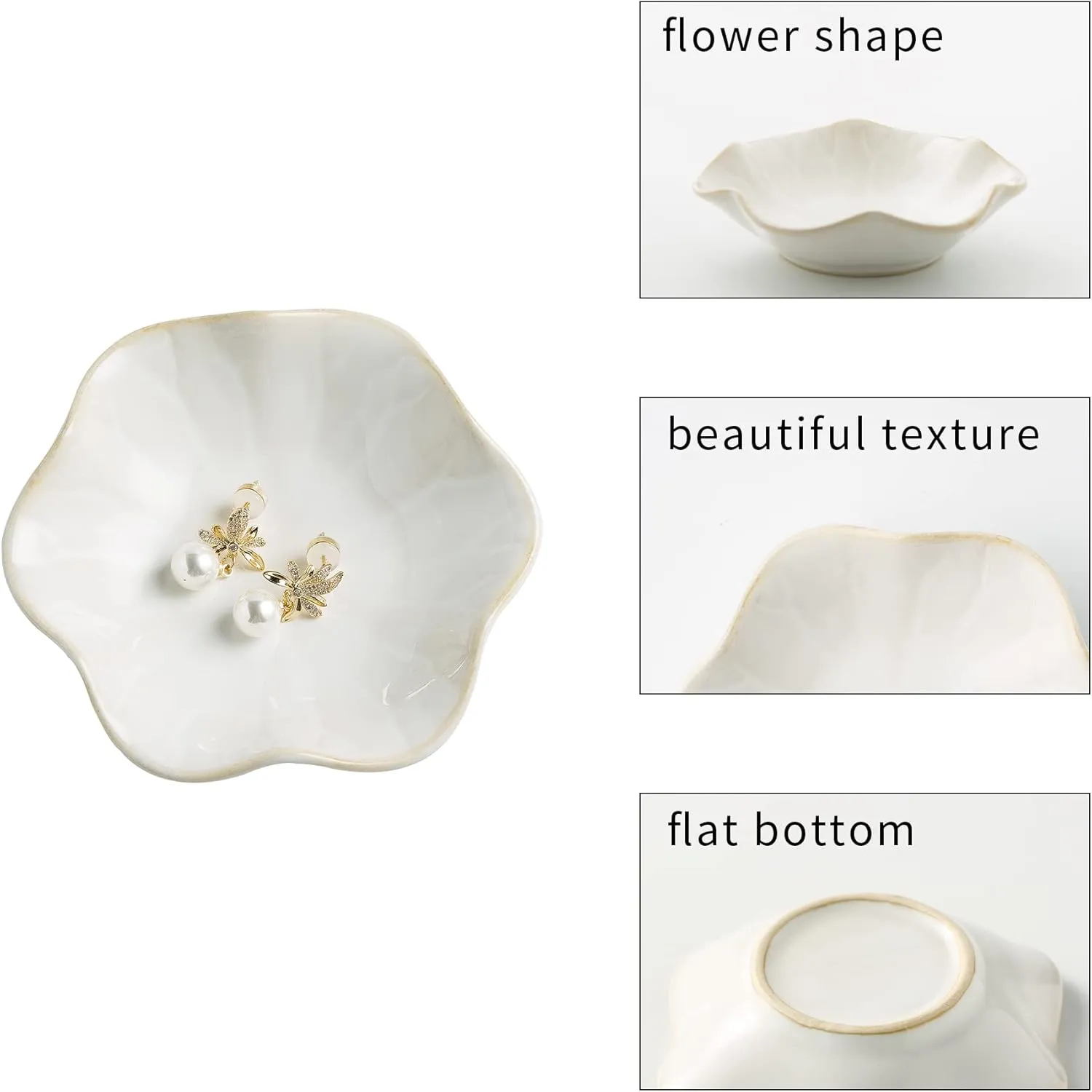 Jewelry Dish Tray, Ring Dish, Ceramic Trinket Tray, Key Bowl, Decorative Plate, for Friends Sisters Daughter Mother (Milky White)