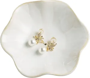 Jewelry Dish Tray, Ring Dish, Ceramic Trinket Tray, Key Bowl, Decorative Plate, for Friends Sisters Daughter Mother (Milky White)