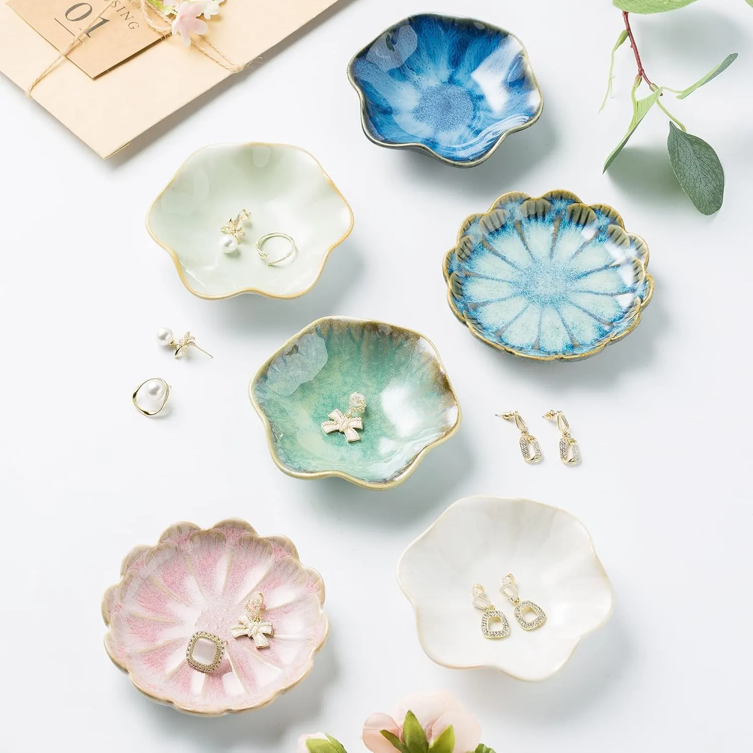 Jewelry Dish Tray, Ring Dish, Ceramic Trinket Tray, Key Bowl, Decorative Plate, for Friends Sisters Daughter Mother (Milky White)