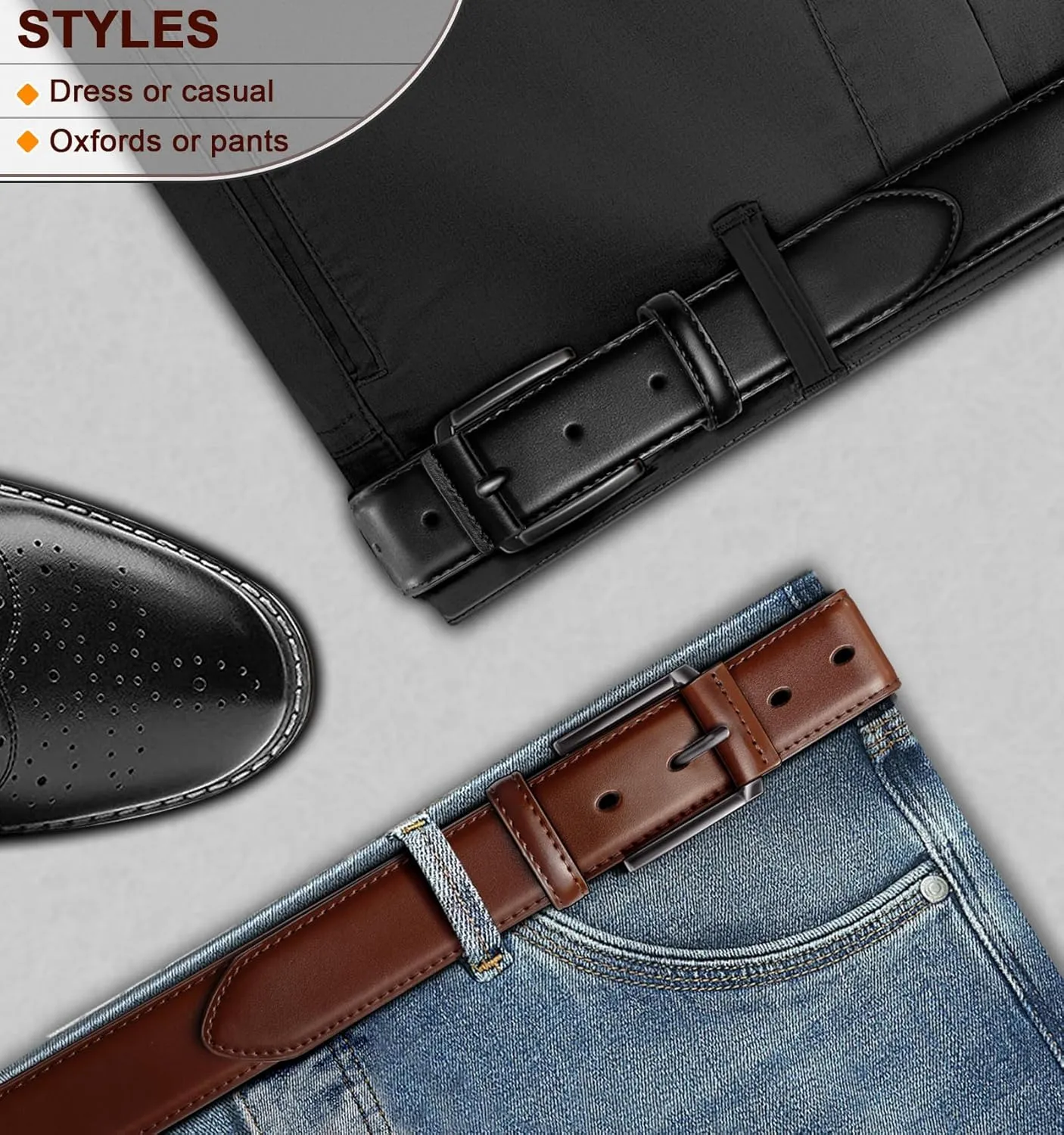 KEMISANT Men Belt 2Pack  Genuine Leather Belt for Men Dress Casual Golf Jeans 1 3/8"