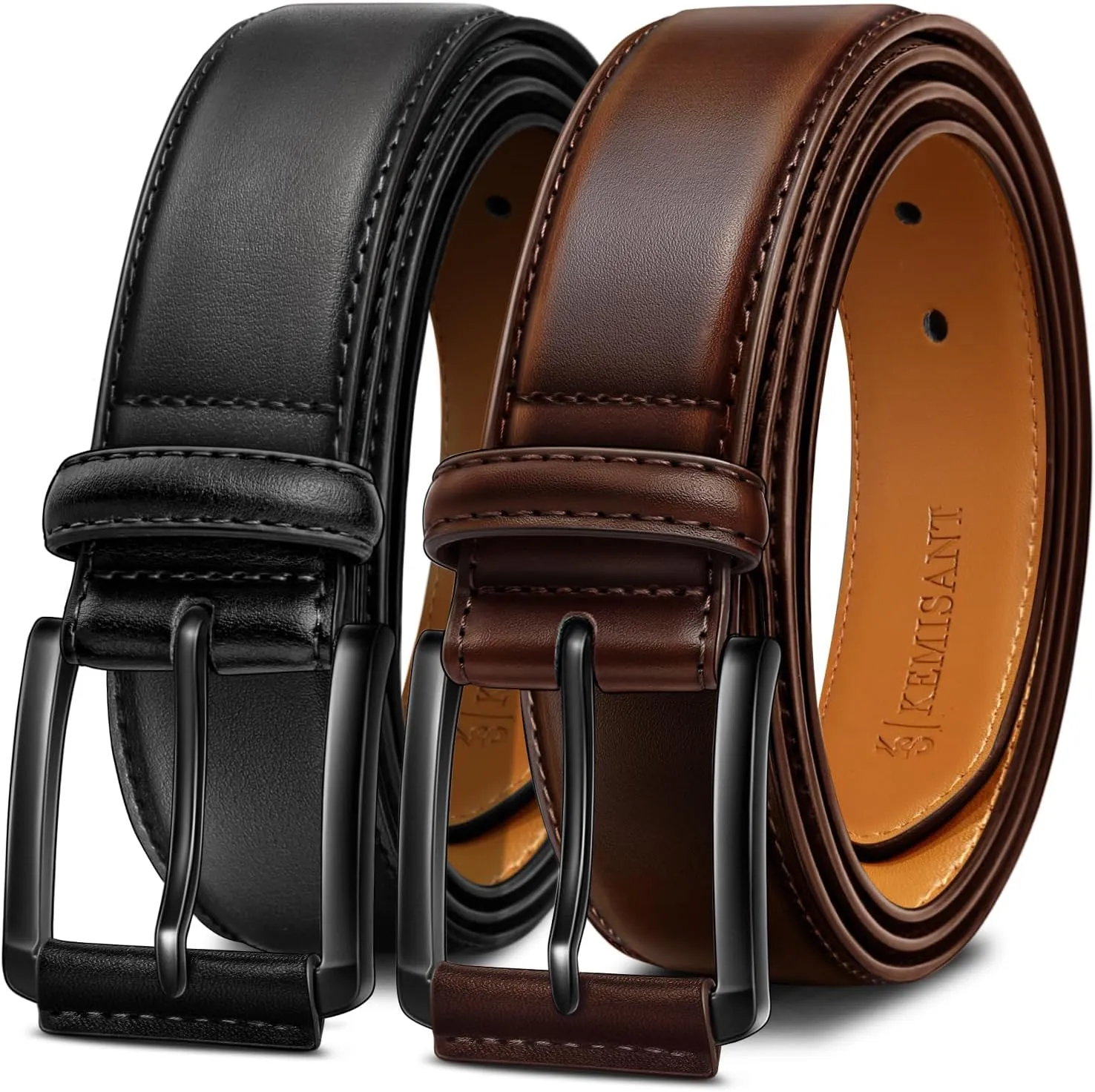 KEMISANT Men Belt 2Pack  Genuine Leather Belt for Men Dress Casual Golf Jeans 1 3/8"