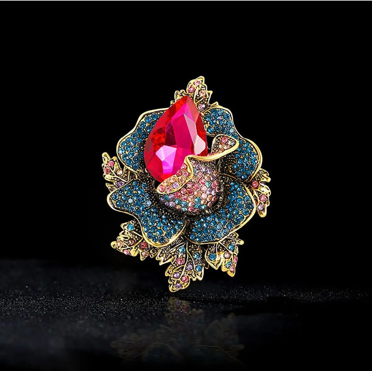 Large Rhinestone Crystal Flower Brooch Pin Vintage Rose Blossom Brooch Rose Red/Blue/Green/Yellow//Red Crystal Broochs Big Large Flower Broochs Lapel Pins Bridal Dress Pin Clothes Bag Hat Jewelry for Women