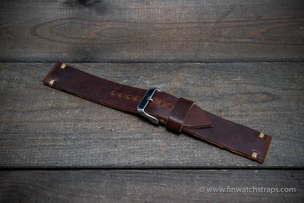 Leather watch strap, Horween Derby Nut Brown.  Handmade in Finland. 16-26 mm.