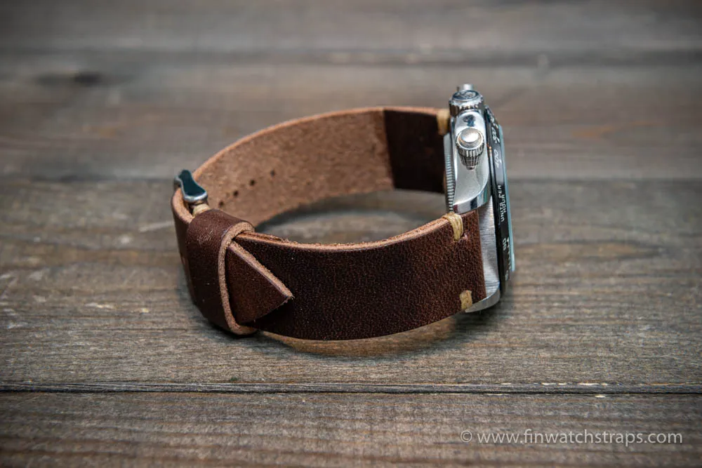 Leather watch strap, Horween Derby Nut Brown.  Handmade in Finland. 16-26 mm.