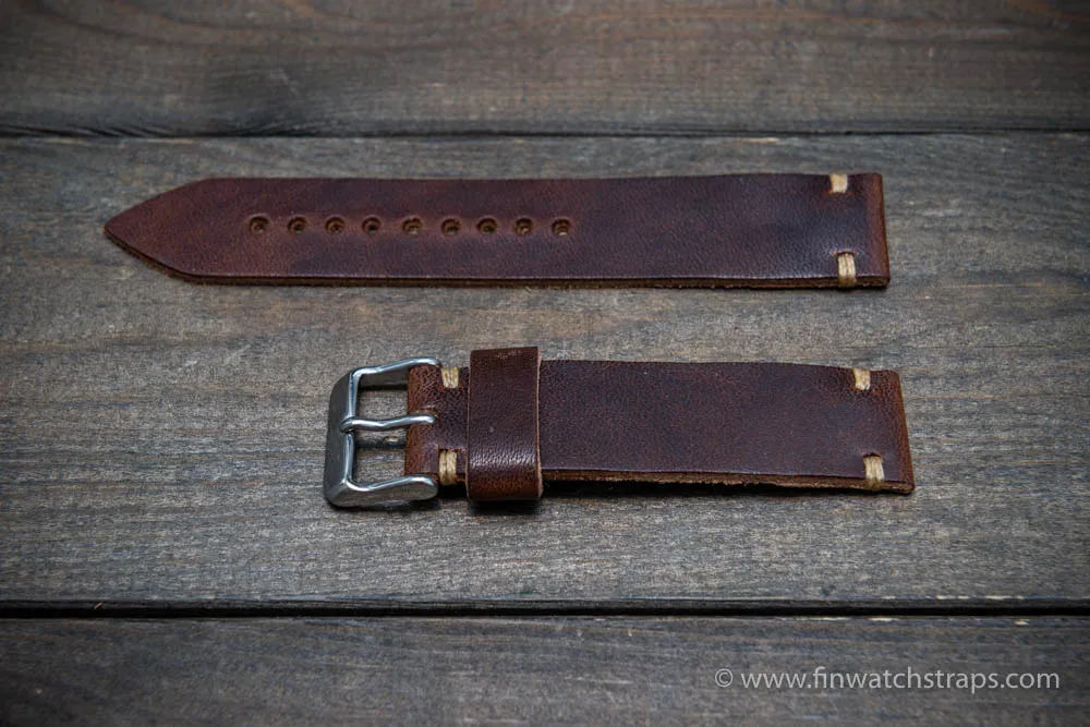 Leather watch strap, Horween Derby Nut Brown.  Handmade in Finland. 16-26 mm.