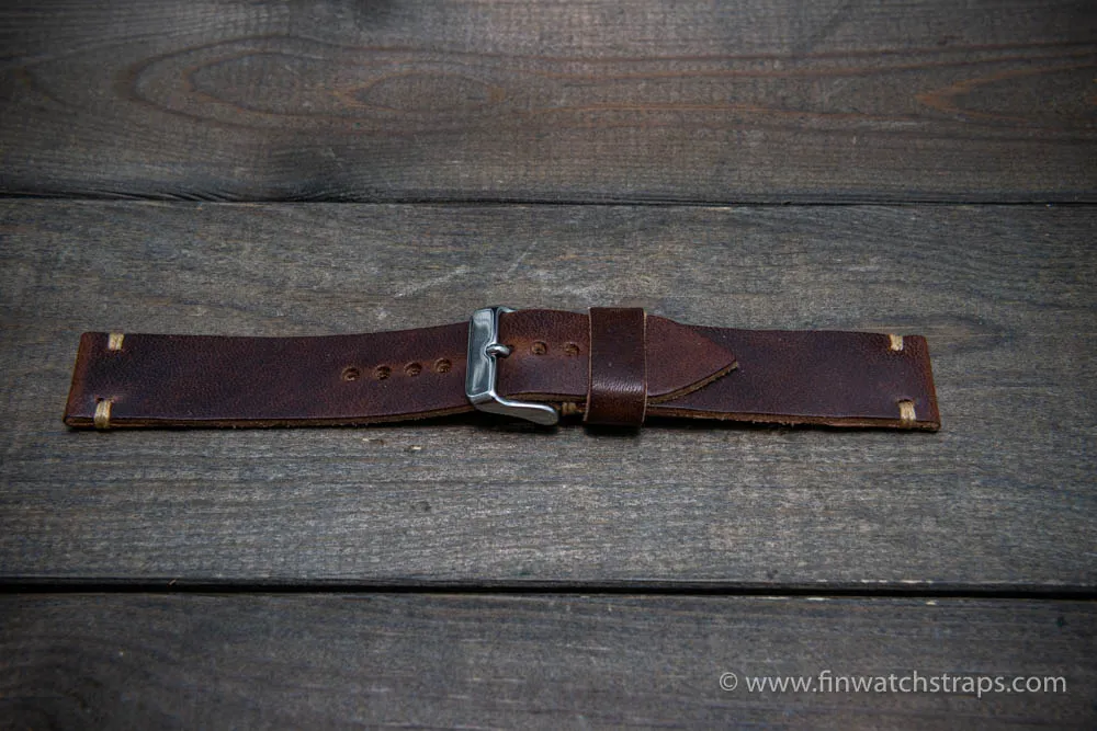 Leather watch strap, Horween Derby Nut Brown.  Handmade in Finland. 16-26 mm.