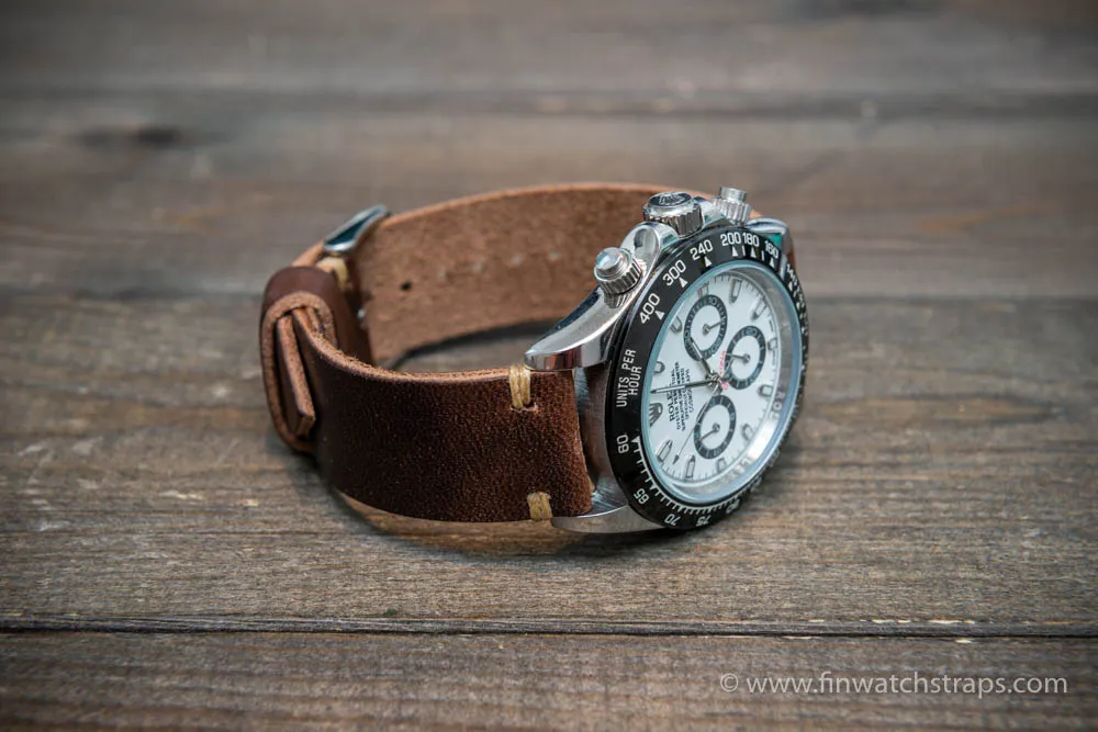 Leather watch strap, Horween Derby Nut Brown.  Handmade in Finland. 16-26 mm.