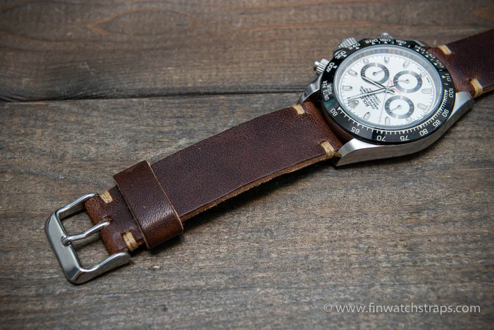 Leather watch strap, Horween Derby Nut Brown.  Handmade in Finland. 16-26 mm.