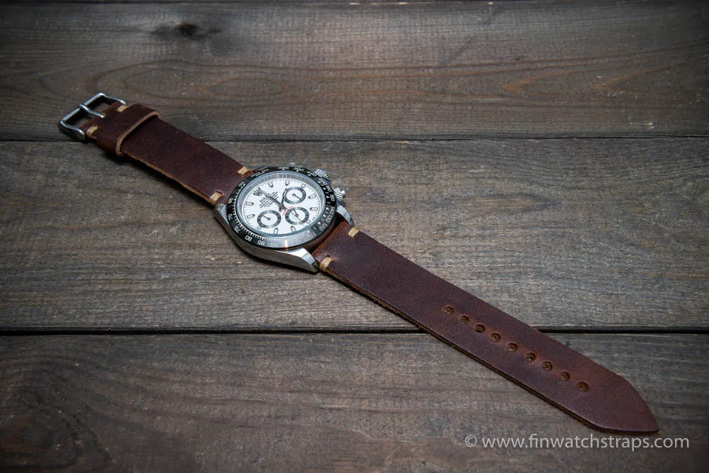 Leather watch strap, Horween Derby Nut Brown.  Handmade in Finland. 16-26 mm.