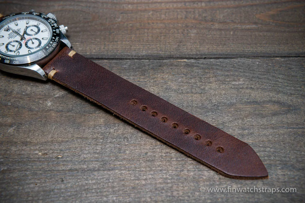 Leather watch strap, Horween Derby Nut Brown.  Handmade in Finland. 16-26 mm.
