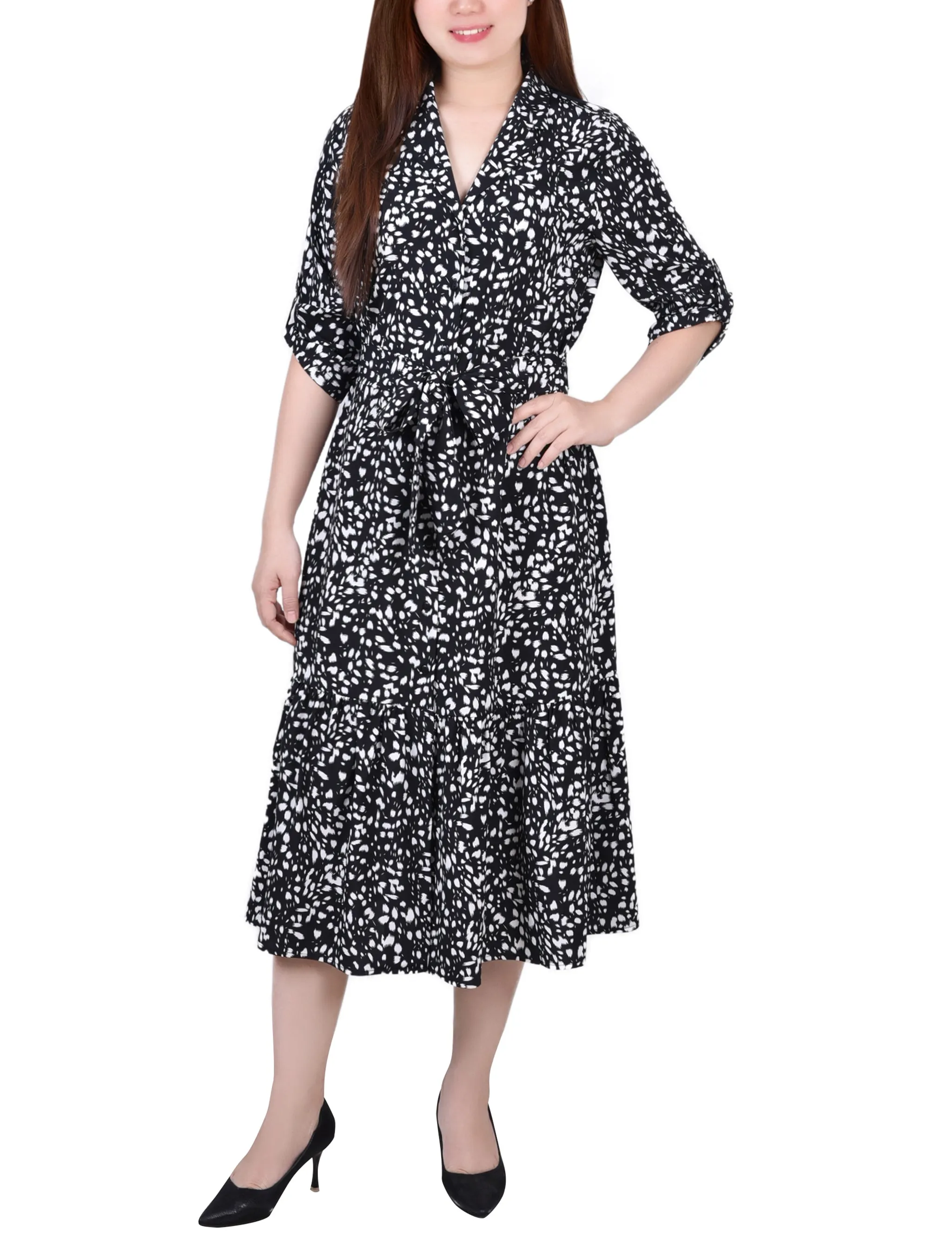 Long Sleeve Tiered Dress With Belt