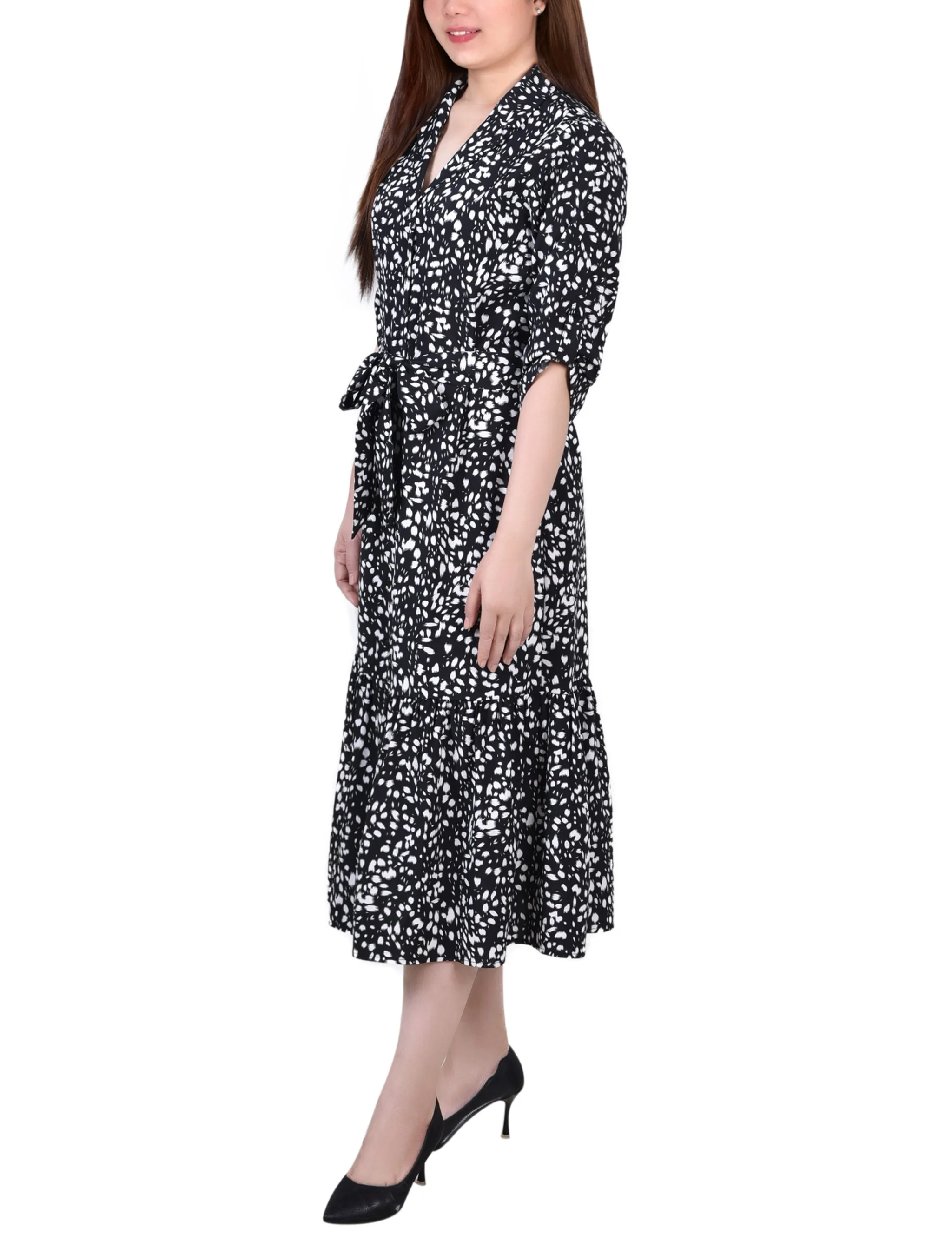 Long Sleeve Tiered Dress With Belt