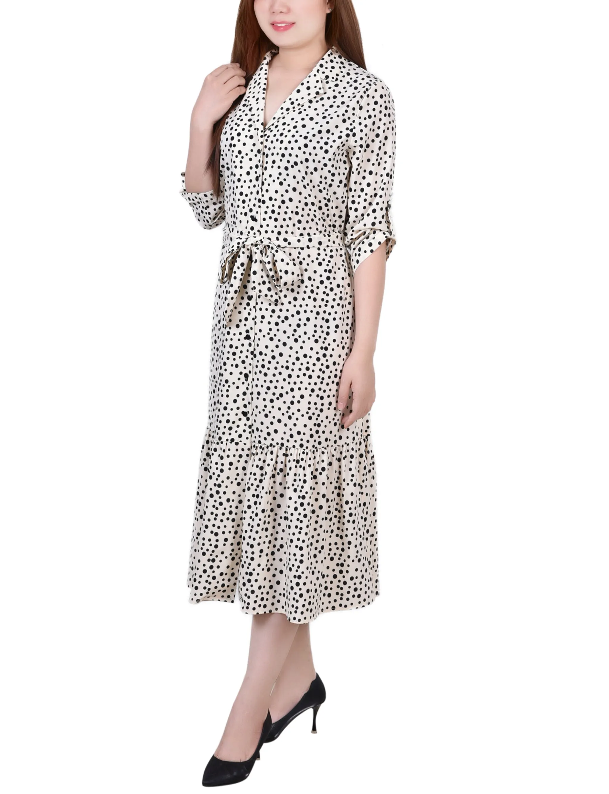 Long Sleeve Tiered Dress With Belt