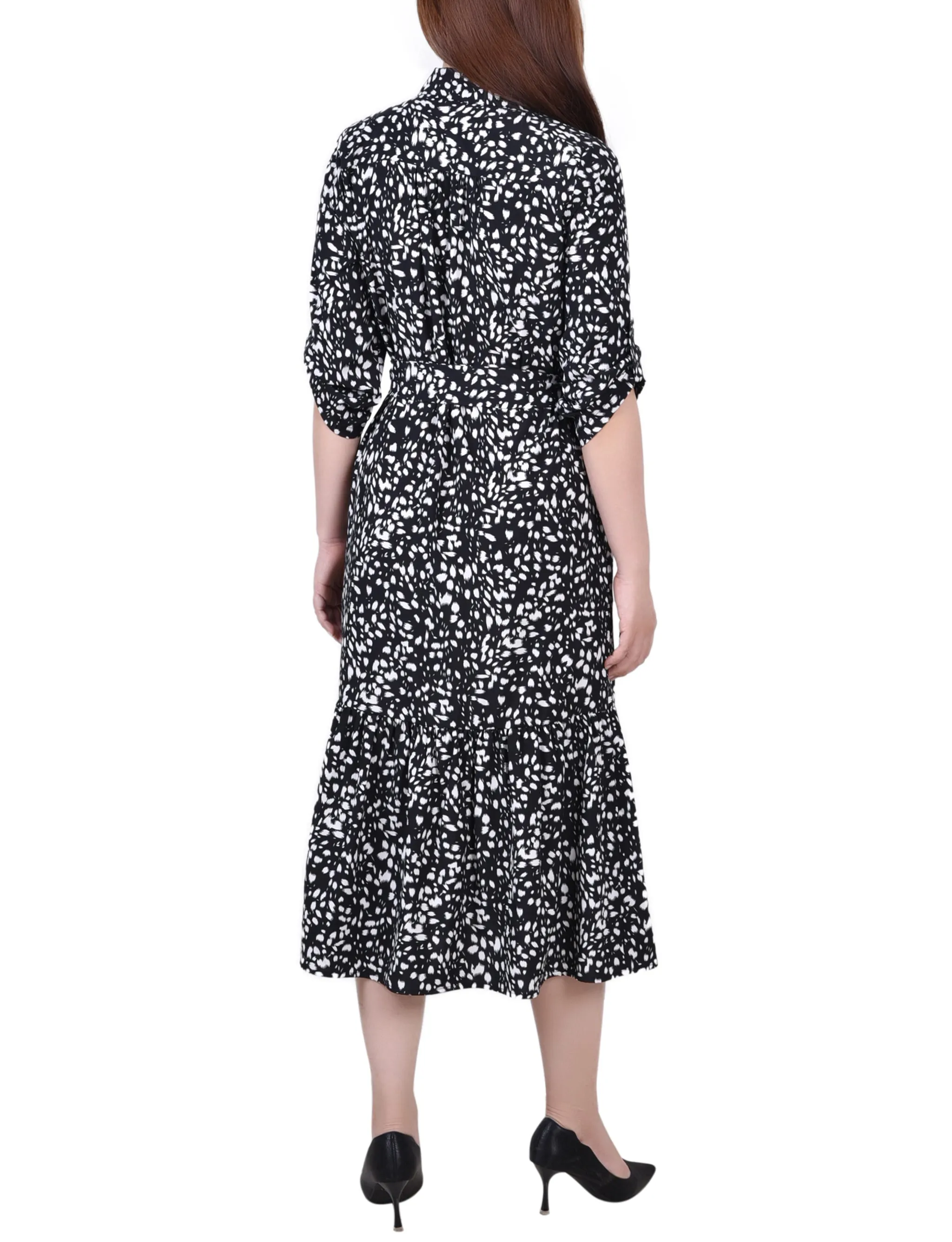 Long Sleeve Tiered Dress With Belt
